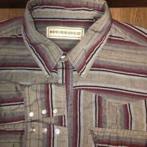 Bit & Bridle Western Button Up Shirt XL Long Sleeve Pearl Snaps Red Brown Black